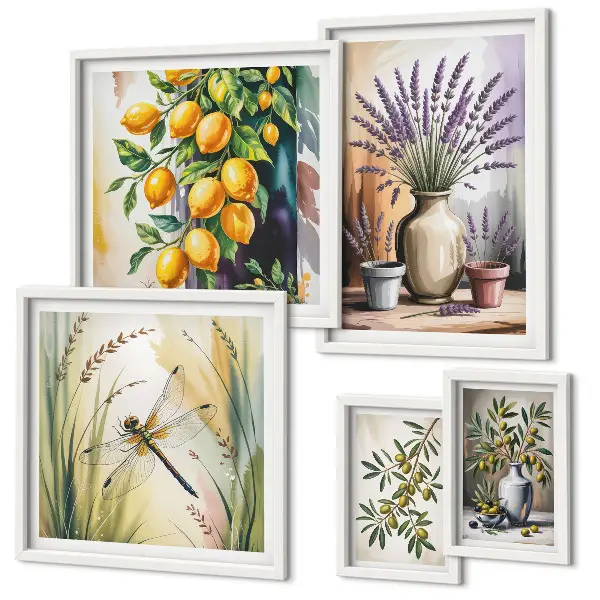 Gallery wall Floral Lemon Olives Rustic