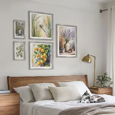 Gallery wall floral lemon and olives rustic theme
