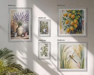 Gallery wall floral lemon and olives rustic theme