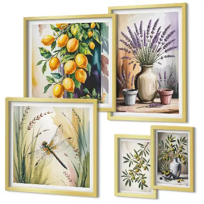 Gallery wall Floral Lemon Olives Rustic