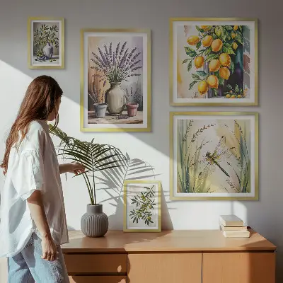 Gallery wall floral lemon and olives rustic theme