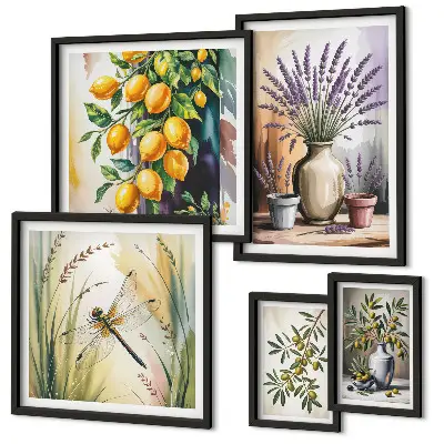 Gallery wall Floral Lemon Olives Rustic