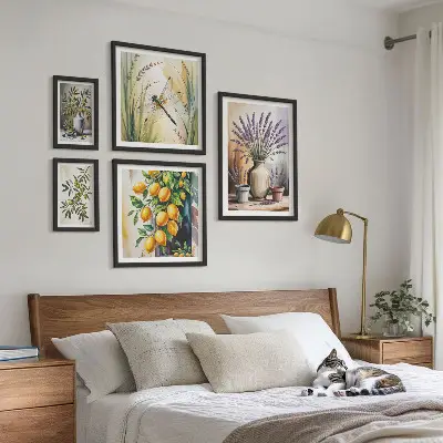 Gallery wall floral lemon and olives rustic theme