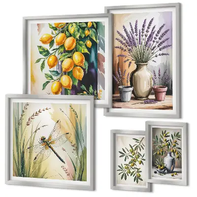 Gallery wall Floral Lemon Olives Rustic