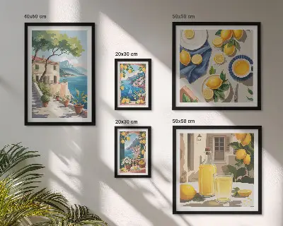 Lemons with a picturesque view framed photo set