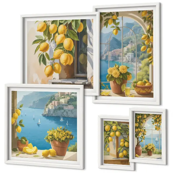 Set of 5 wall art pieces Lemon accents Provence sea