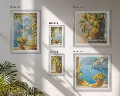 Set of 5 wall art pieces Lemon accents Provence sea