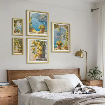 Set of 5 wall art pieces Lemon accents Provence sea