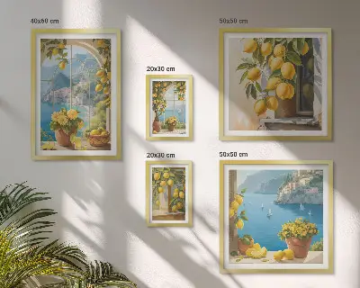 Lemon accents Provence sea wall art set of 5 pieces