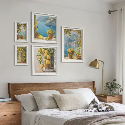 Set of 5 wall art pieces Lemon accents Provence sea