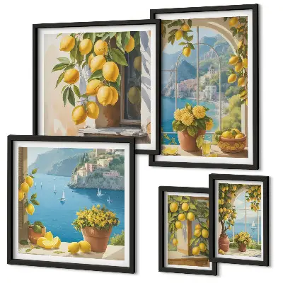 Lemon accents Provence sea wall art set of 5 pieces