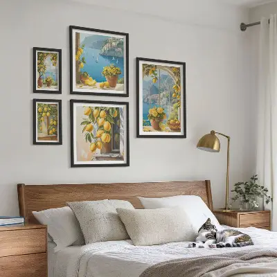 Set of 5 wall art pieces Lemon accents Provence sea
