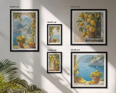Set of 5 wall art pieces Lemon accents Provence sea