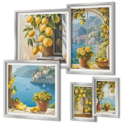 Set of 5 wall art pieces Lemon accents Provence sea