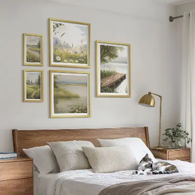 Framed photo set Peaceful landscapes with a meadow bridge