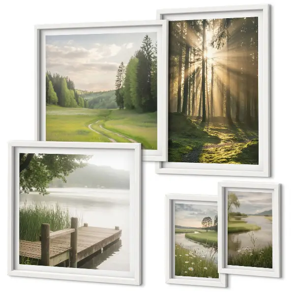 Set of 5 wall art pieces Forest landscapes sun water