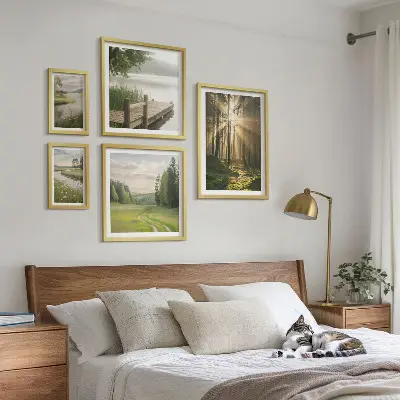 Set of 5 wall art pieces Forest landscapes sun water