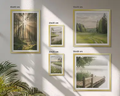 Set of 5 wall art pieces Forest landscapes sun water