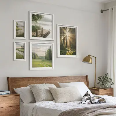 Set of 5 wall art pieces Forest landscapes sun water
