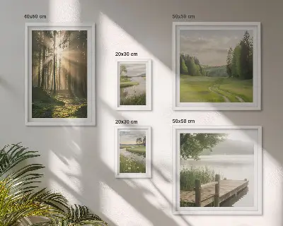 Set of 5 wall art pieces Forest landscapes sun water