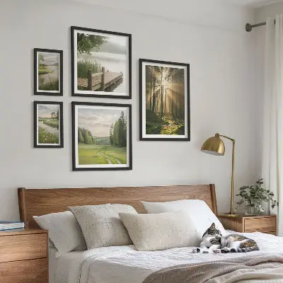 Set of 5 wall art pieces Forest landscapes sun water