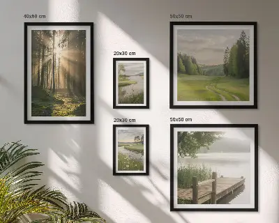 Set of 5 wall art pieces Forest landscapes sun water