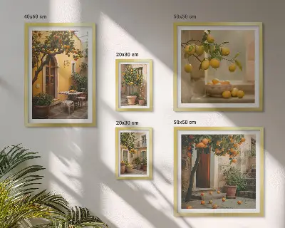 Citrus fruits in the garden framed photo set