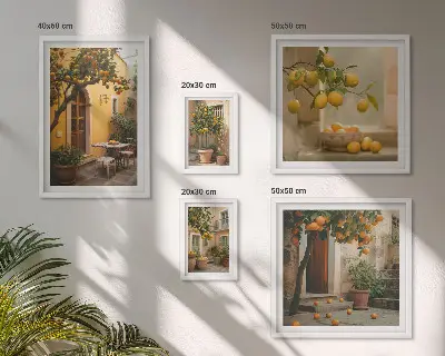 Citrus fruits in the garden framed photo set