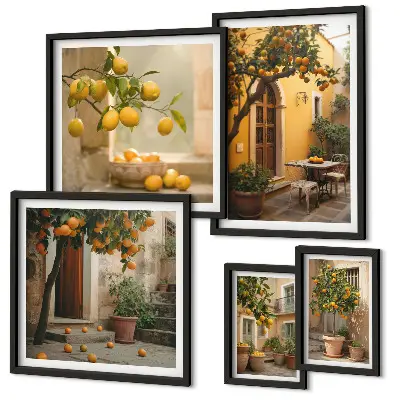 Citrus fruits in the garden framed photo set