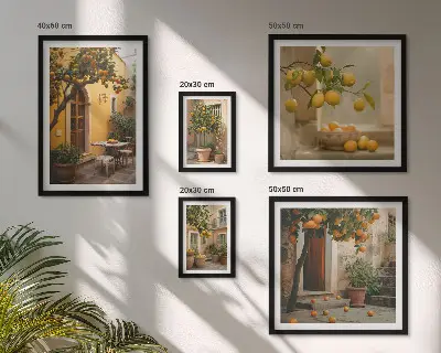 Citrus fruits in the garden framed photo set