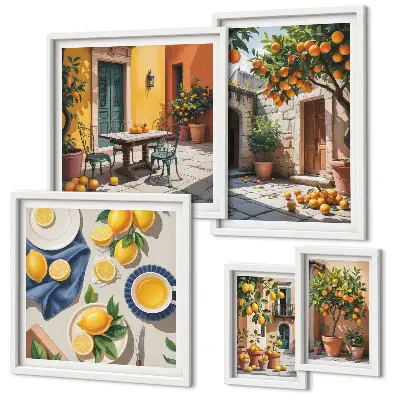 Set of 5 wall art pieces Citrus fruits in gardens