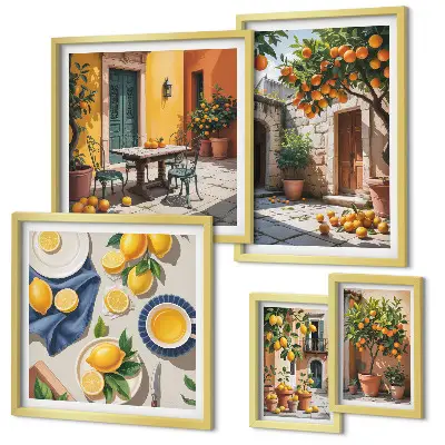 Citrus fruits in gardens wall art set of 5 pieces