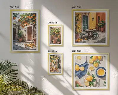 Set of 5 wall art pieces Citrus fruits in gardens