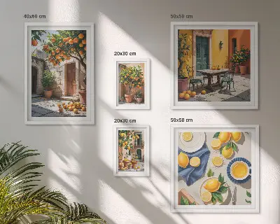 Set of 5 wall art pieces Citrus fruits in gardens