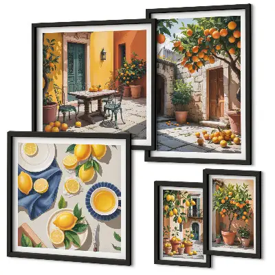 Set of 5 wall art pieces Citrus fruits in gardens