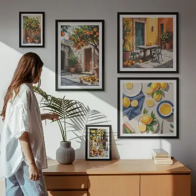 Set of 5 wall art pieces Citrus fruits in gardens