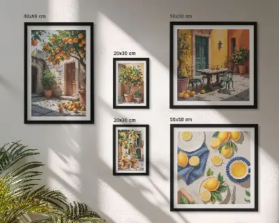 Citrus fruits in gardens wall art set of 5 pieces