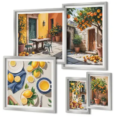 Set of 5 wall art pieces Citrus fruits in gardens