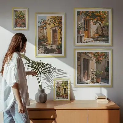 Citrus fruits in gardens framed photo set