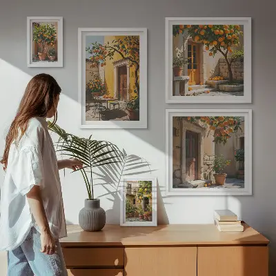 Framed photo set Citrus fruits in gardens