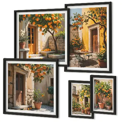 Framed photo set Citrus fruits in gardens