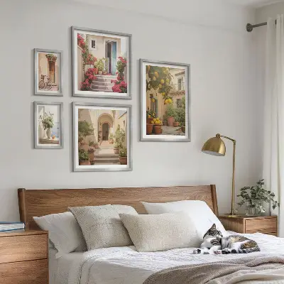 Set of 5 wall art pieces Streets, flowers, citrus fruits, Provence