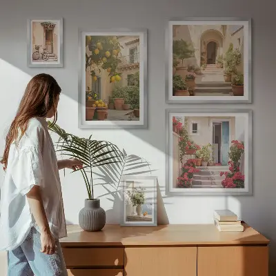 Set of 5 wall art pieces Streets, flowers, citrus fruits, Provence