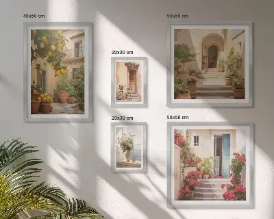 Set of 5 wall art pieces Streets, flowers, citrus fruits, Provence
