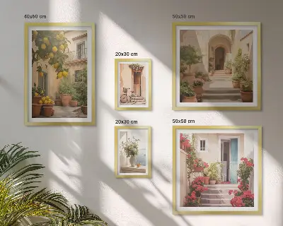 Set of 5 wall art pieces Streets, flowers, citrus fruits, Provence
