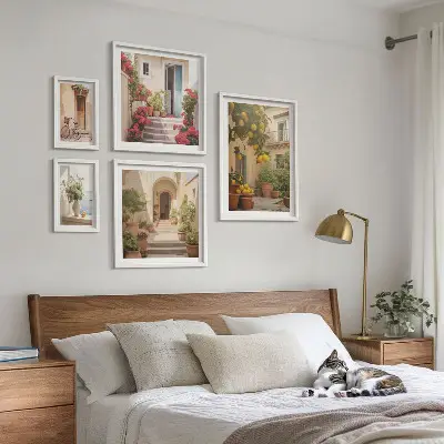 Set of 5 wall art pieces Streets, flowers, citrus fruits, Provence
