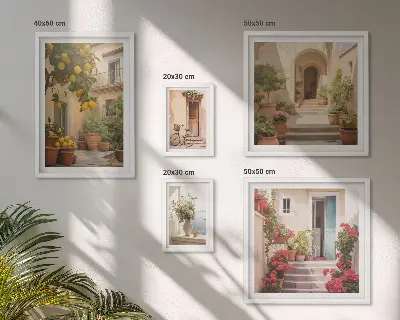 Set of 5 wall art pieces Streets, flowers, citrus fruits, Provence