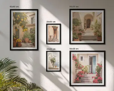 Set of 5 wall art pieces Streets, flowers, citrus fruits, Provence