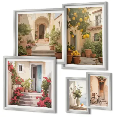 Set of 5 wall art pieces Streets, flowers, citrus fruits, Provence
