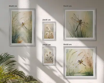 Set of 5 wall art pieces Boho nature motifs with dragonflies